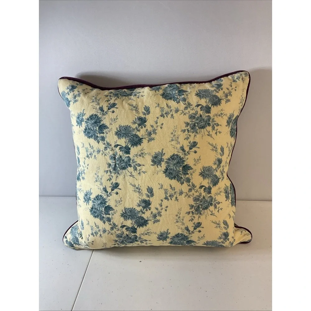 Pottery Barn Floral Thibaut reversible Birds Linen‎ accent Pillow Cover 20x20